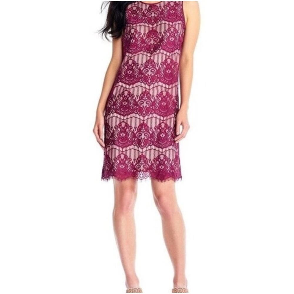 New Adrianna Papell Womans Sz 12 Dress Lace Sleeveless Maroon Lined NWT